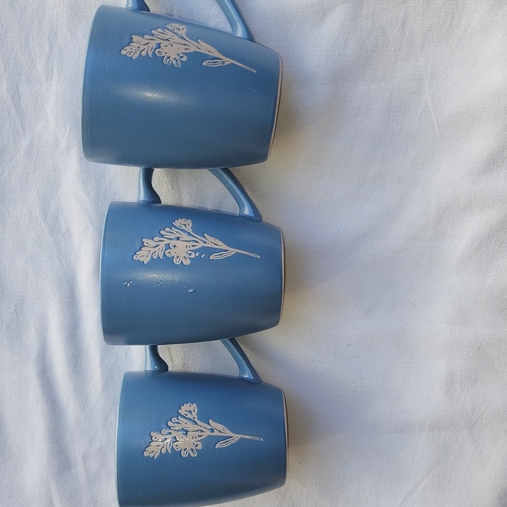 Woodland Cottage Collection Etched Floral Blue Stoneware Mug 12oz, Set Of 3